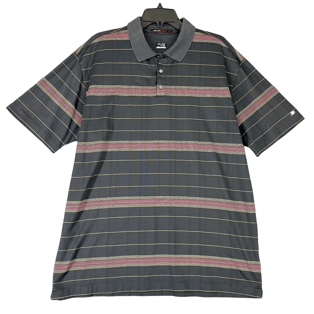 Nike Tiger Woods Collection Golf Polo Shirt Mens‎ XL Dark Gray Stripe Fit Dry